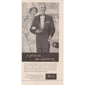 After Six Tuxedo Formalwear Black Tie Mid Century Fashion Vintage Print Ad 1958